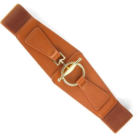 Caysep Women Vintage Stretchy Faux Leather Waist Belts with Metal Buckle